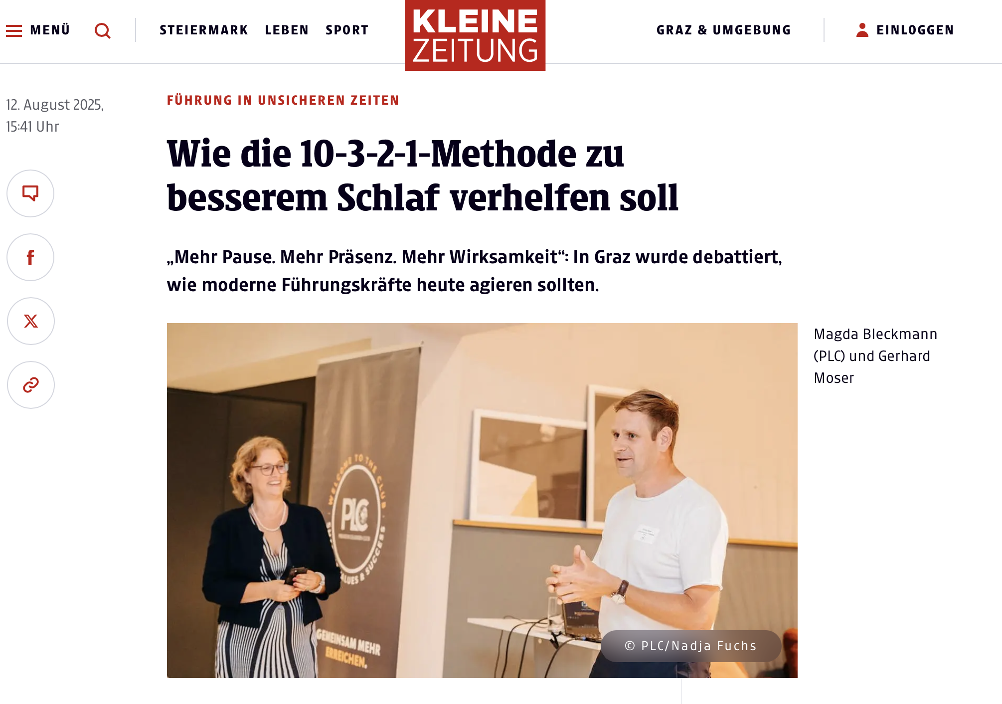 KLEINE ZEITUNG: Führung in unsicheren Zeiten: Wie die 10-3-2-1-Methode zu besserem Schlaf und mehr Klarheit führt